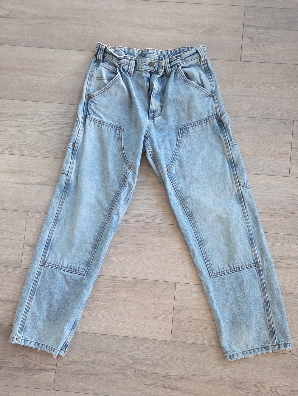 Zara Light Blue Denim Carpenter Jeans with Contrast Stitching